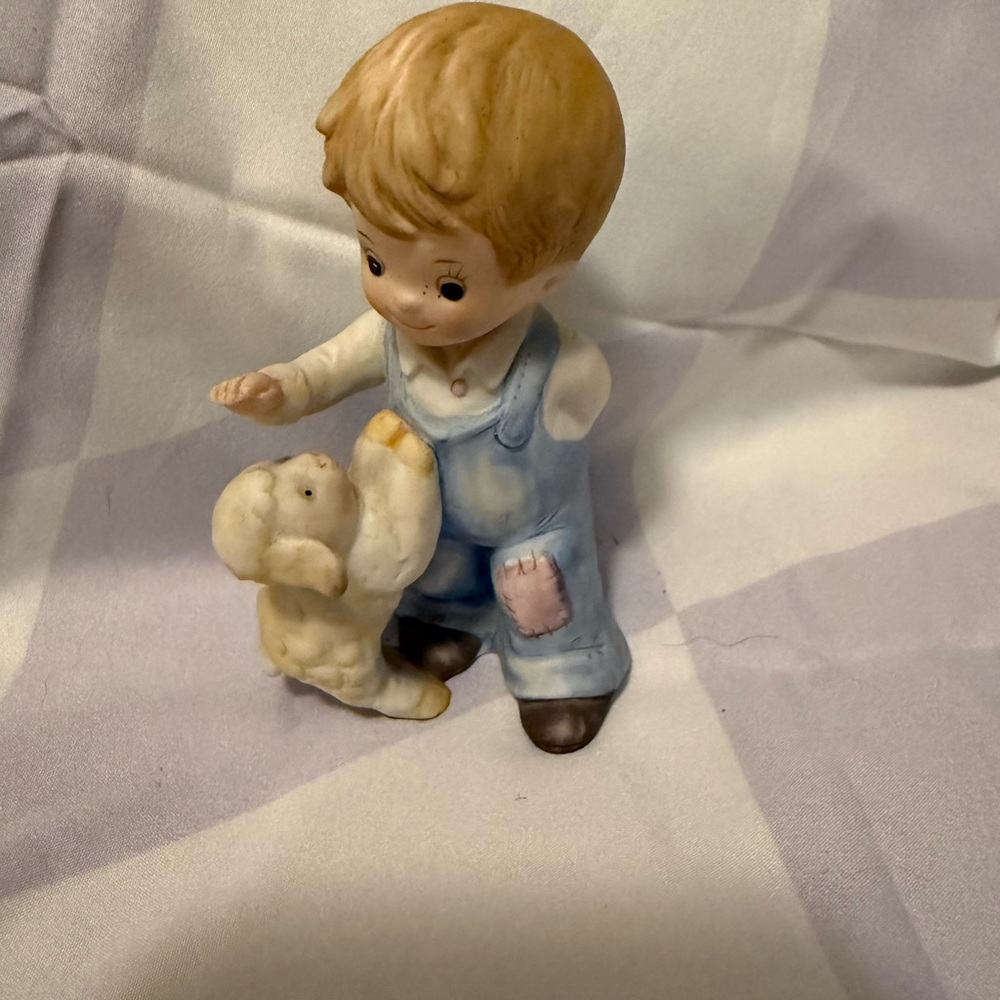 Vintage Bisque Porcelain Figurine: Boy with Lamb (No. 1449)